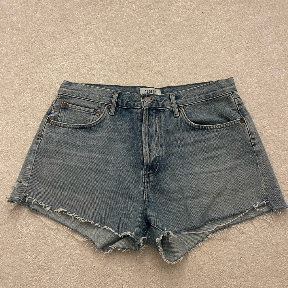 Agolde Distressed Blue Jean Shorts